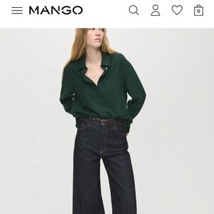 Mango Shirt Lyocell  NWT  Hidden Buttons Long Sleeve Forest Green S